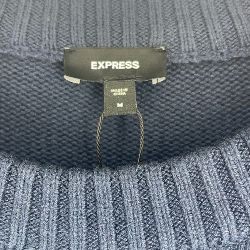 Express blue crew neck long sleeve tree’s scene sweater mens medium pullover - Picture 7 of 13